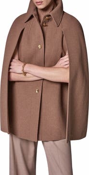 Donna Karan New York Button Front Wool Blend Cape Coat