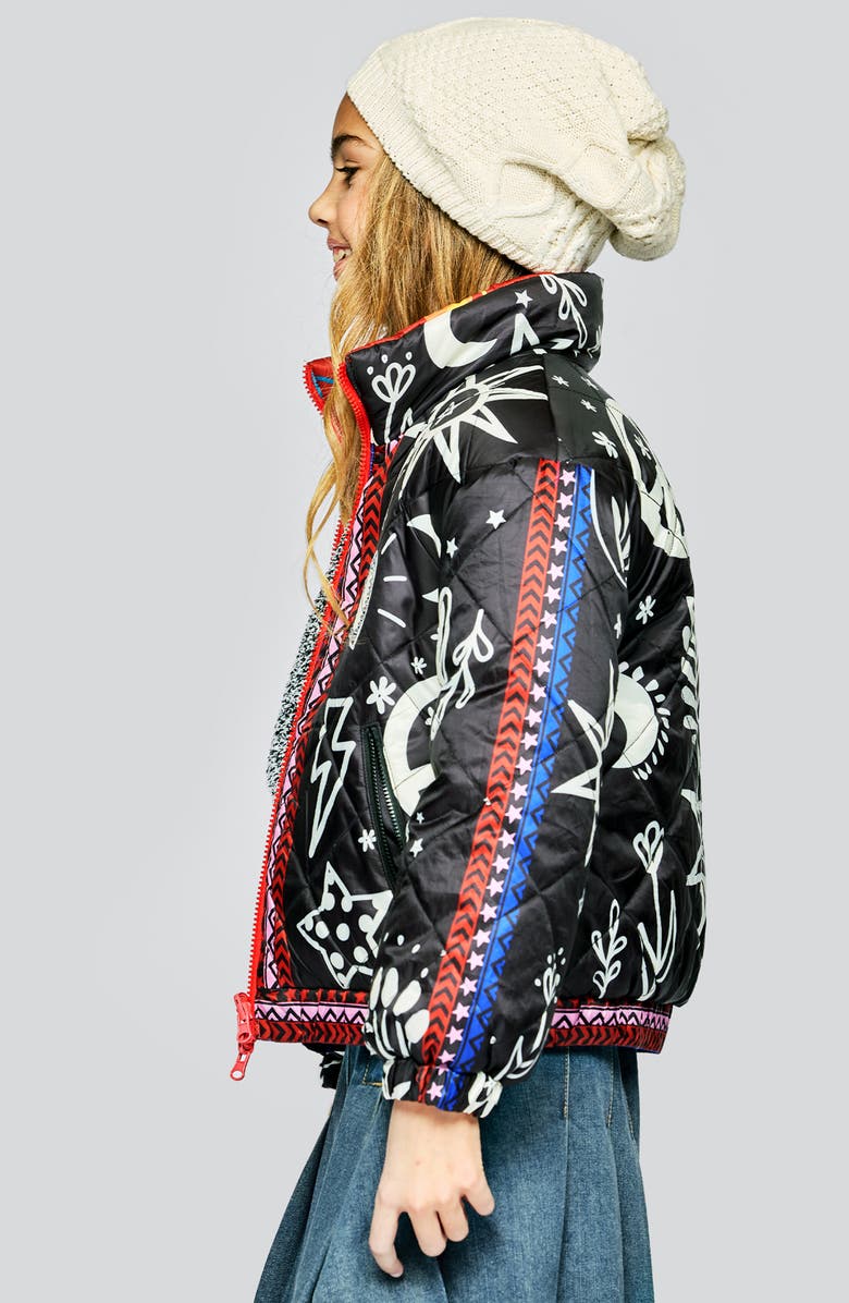 Truly Me Kids' Reversible Print Quilted Puffer Jacket, Alternate, color, Red Floral