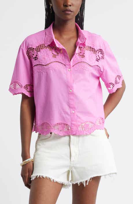 Treasure & Bond Embroidered Cutwork Cotton Camp Shirt