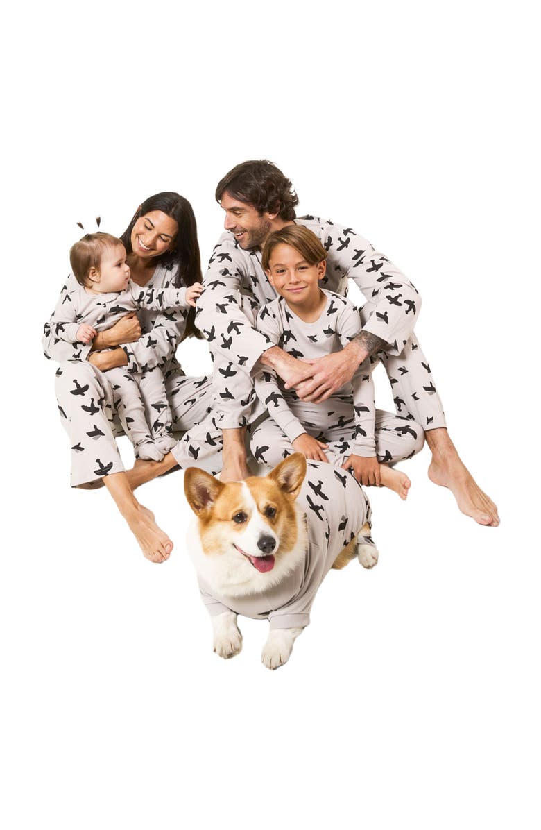 Leveret Kids Two-Piece Cotton Printed Matching Family Pajamas, Animal Friends, Alternate, color, Bird Gray