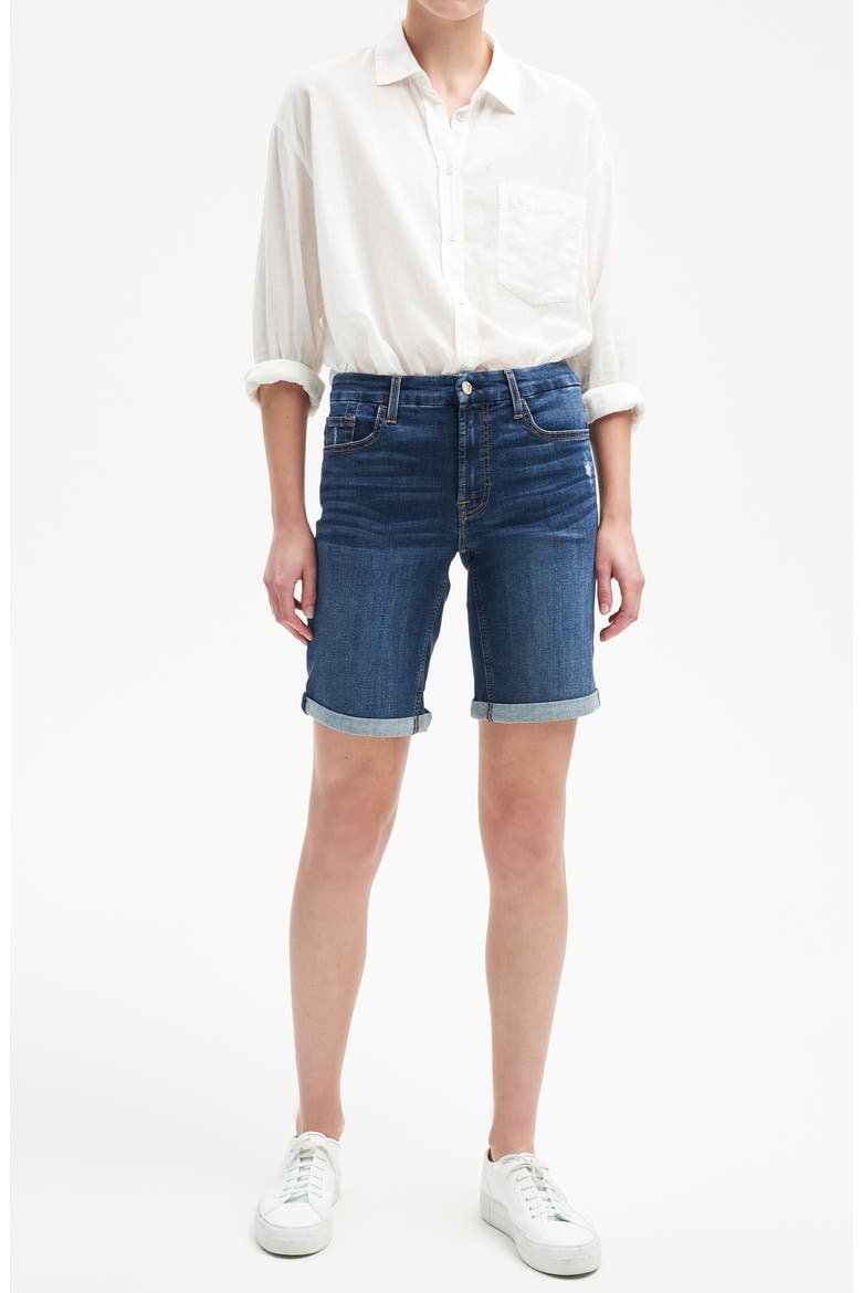 Bermuda Roll Cuff Denim Shorts, Alternate, color, LINDA