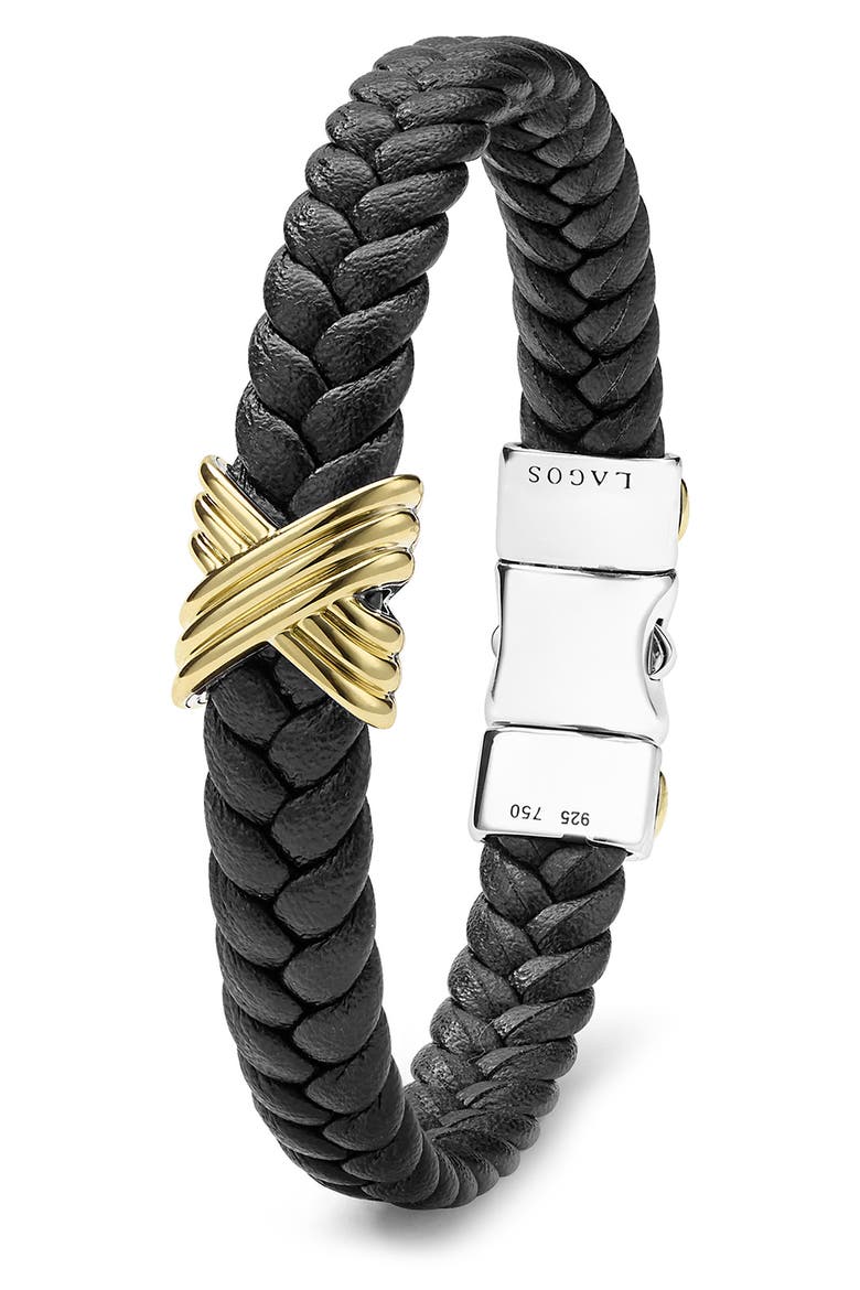 Men's Anthem Leather X Bracelet, Alternate, color, SILVER