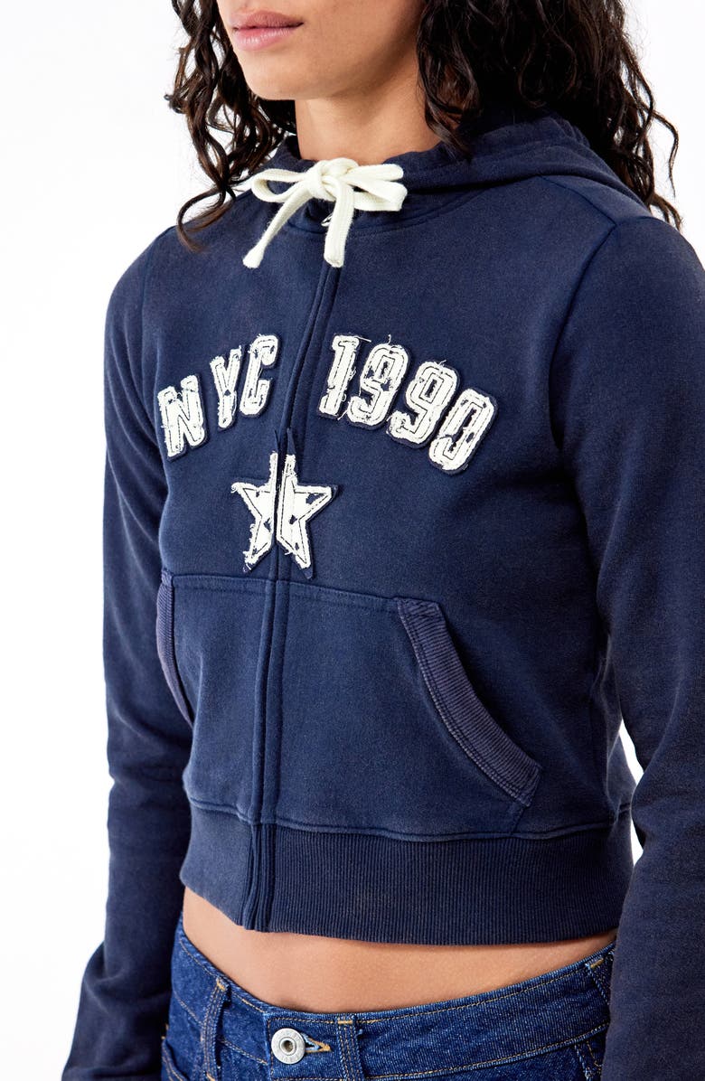 BDG Urban Outfitters Shrunken NYC Appliqué Zip Hoodie, Alternate, color, 