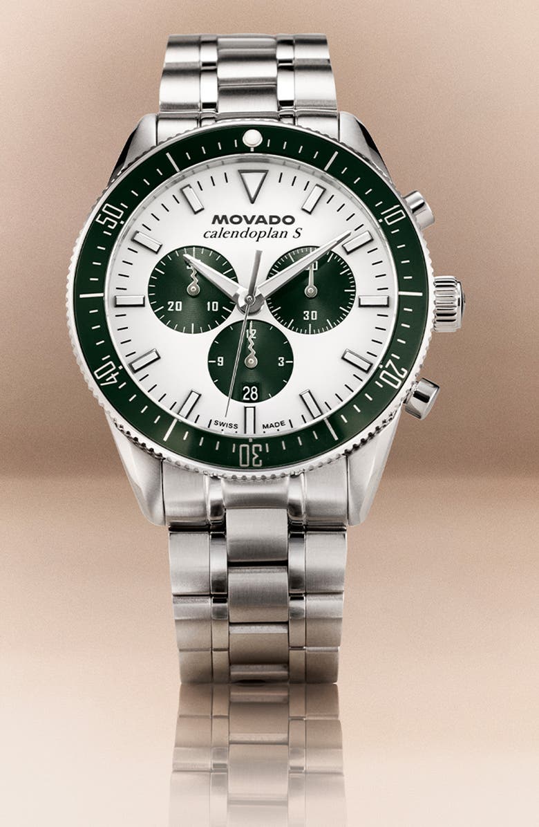 Movado Calendoplan Chronograph Bracelet Watch, 42mm, Alternate, color, White