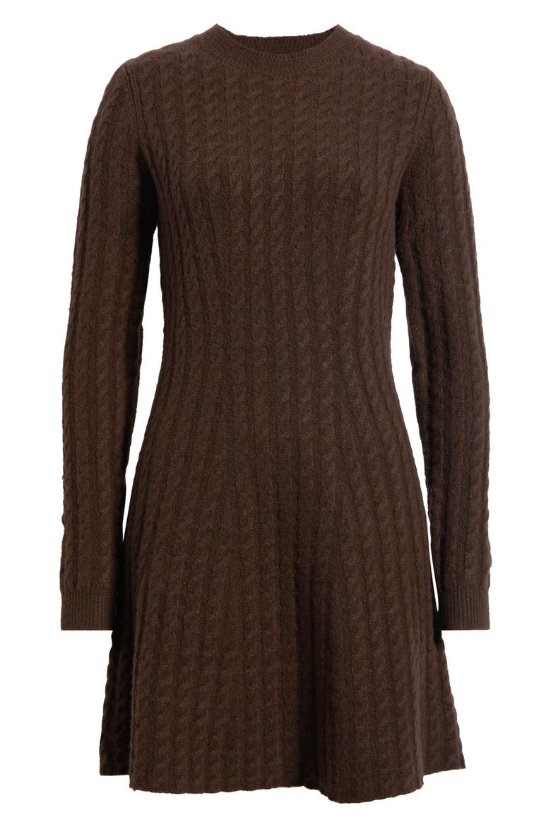Cable Stitch Long Sleeve Minidress, Main, color, BROWN MOLE