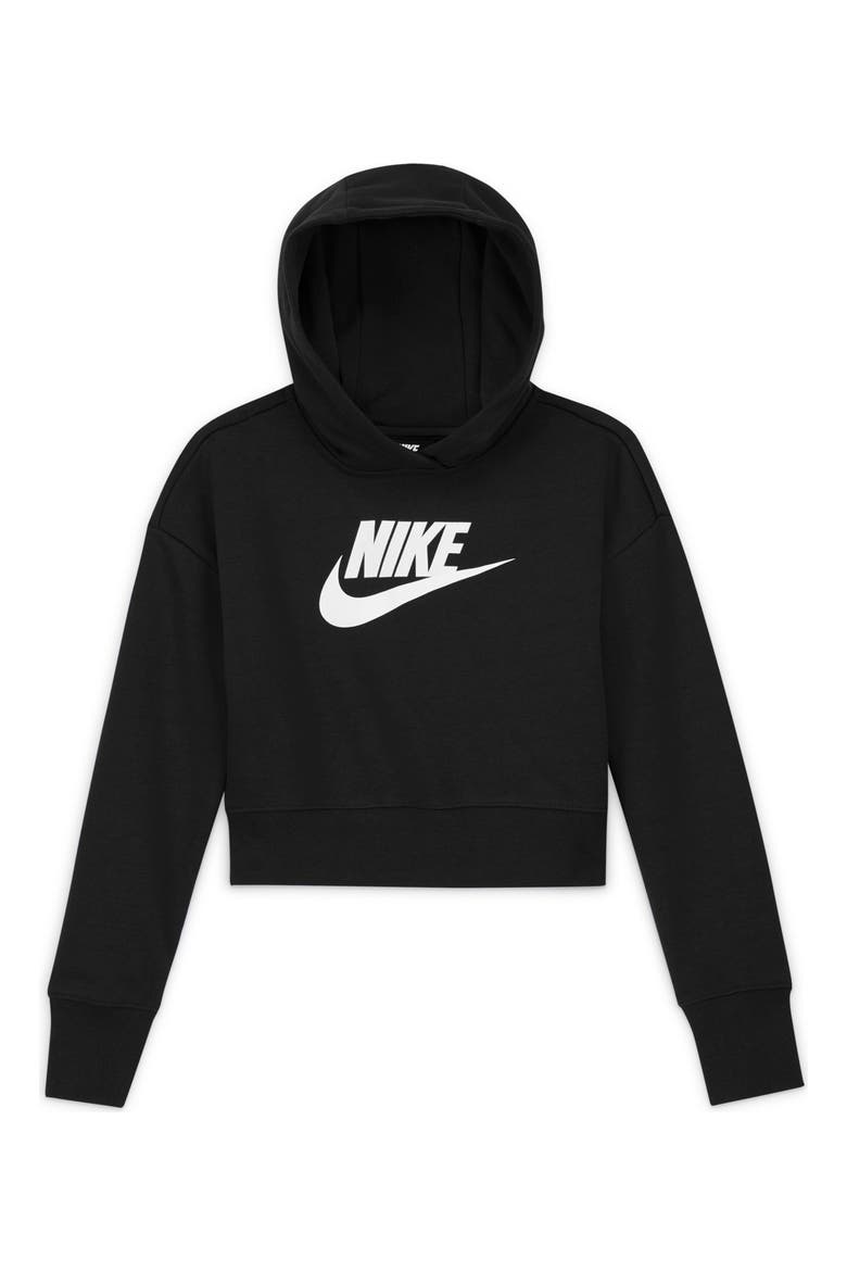 Kids' Club Crop Cotton Blend French Terry Hoodie, Main, color, BLACK/WHITE