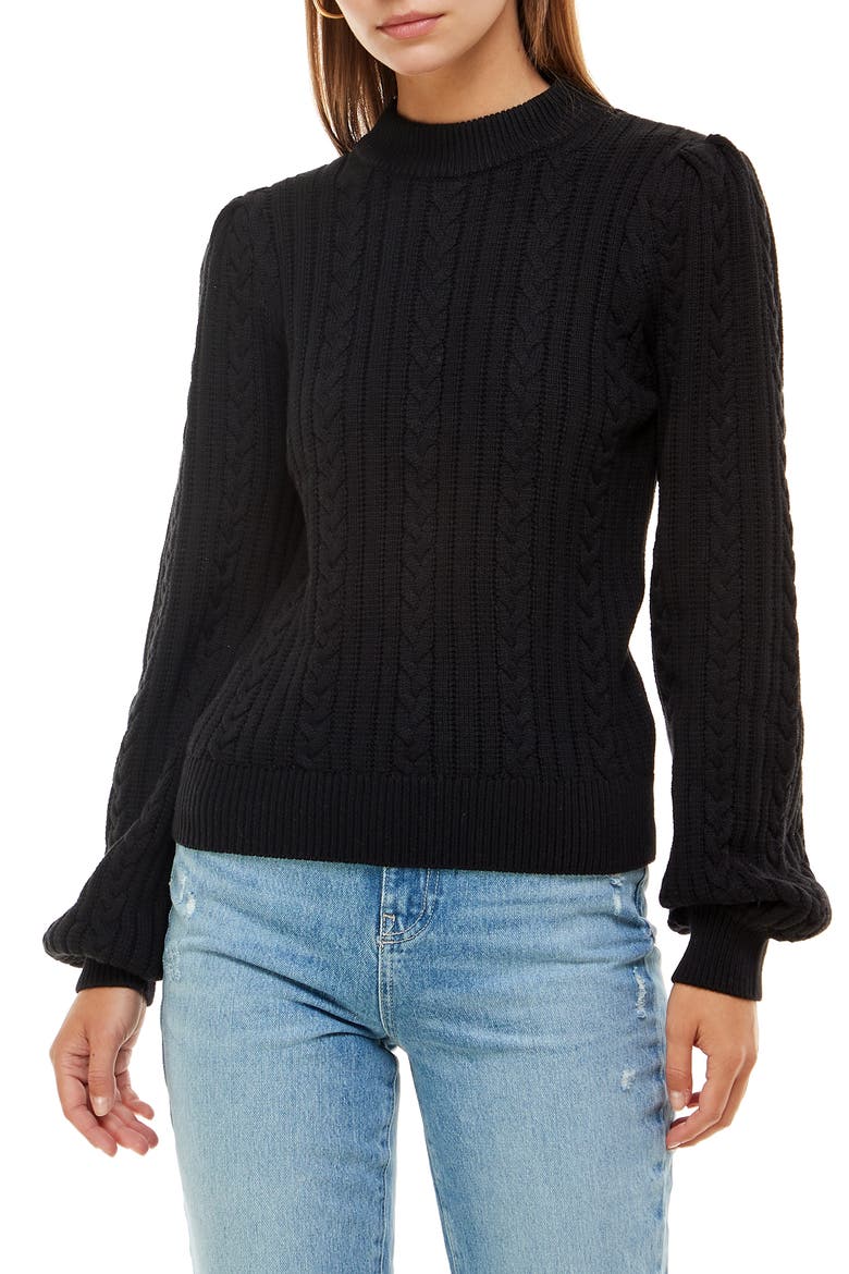 Wylander Cable Stitch Cotton Sweater, Main, color, BLACK