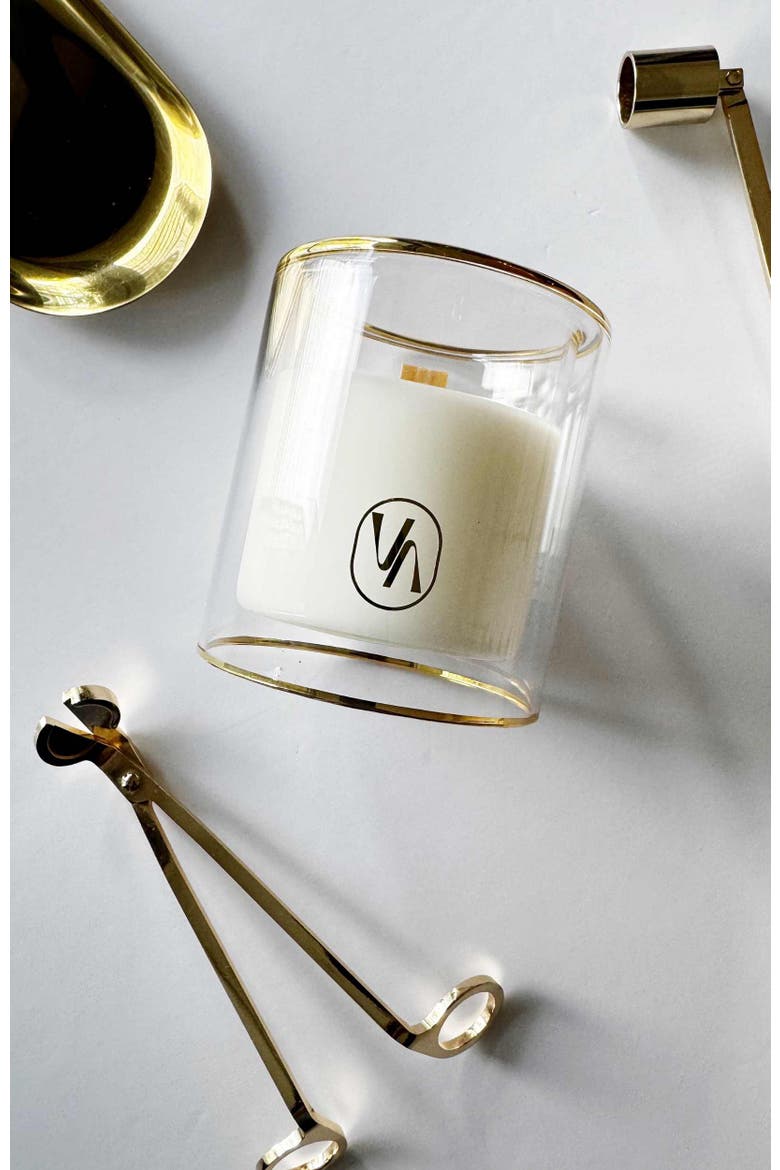 Ganja Suede Scented Candle With Wood Wick, Alternate, color, Soft White