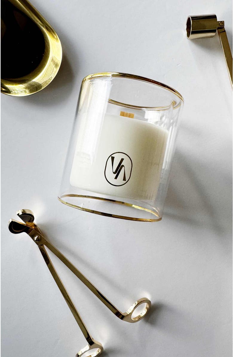 VILLA ABURI Ganja Suede Scented Candle with Wood Wick, Alternate, color, Soft White