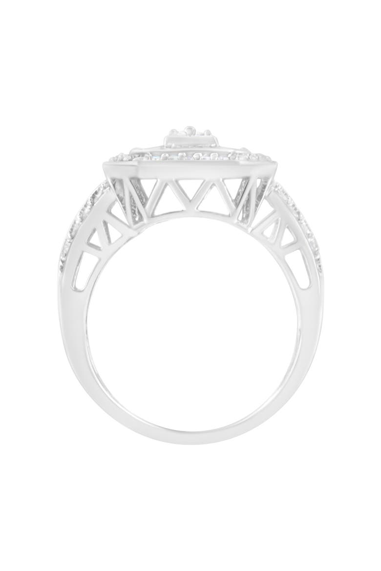 Silver 3/4 Cttw Round and Baguette Diamond Cathedral Ring, Alternate, color, Silver
