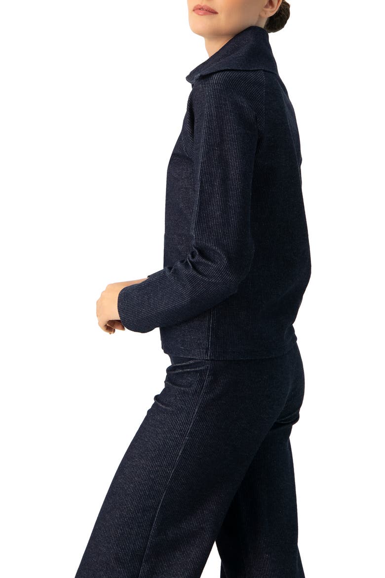 Ribbed Knit Sweater with Neckline Zipper, Alternate, color, Navy Blue