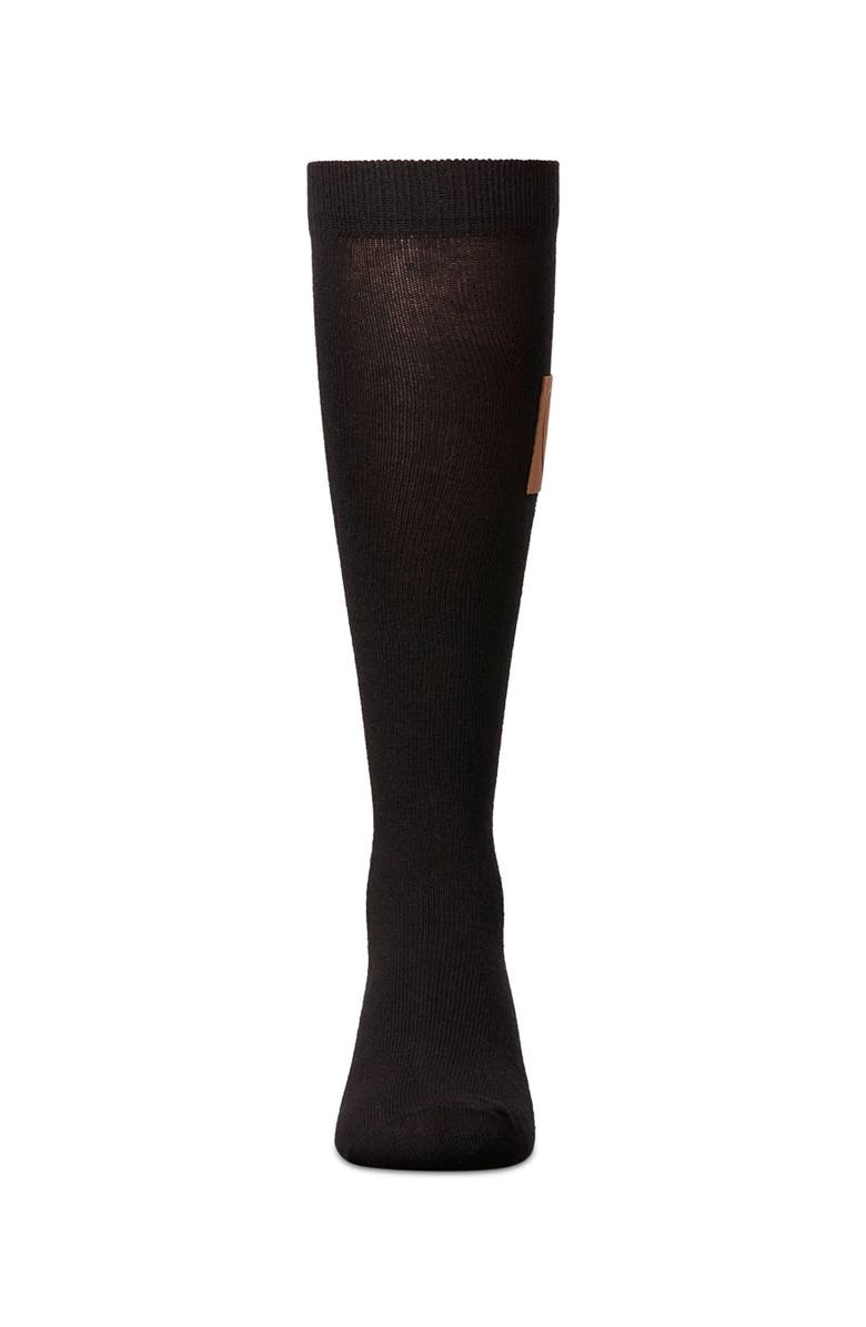 MeMoi Girl's Cork Heart Patch Tab Knee High Socks, Alternate, color, Black