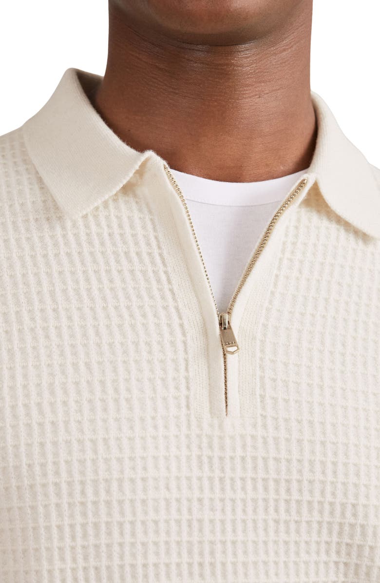Reiss Hamilton Textured Long Sleeve Wool Quarter Zip Polo, Alternate, color, Off White