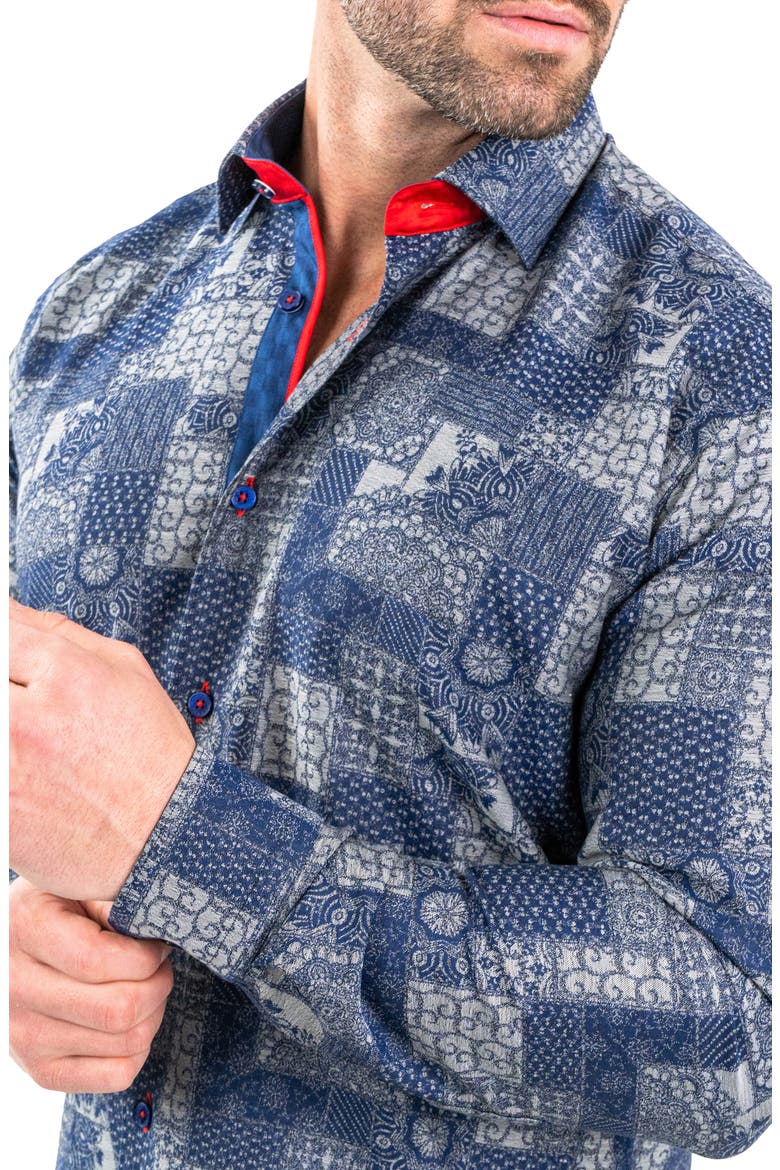 Einstein Jacqvosaic Grey Contemporary Fit Cotton Blend Button-Up Shirt, Alternate, color, GREY