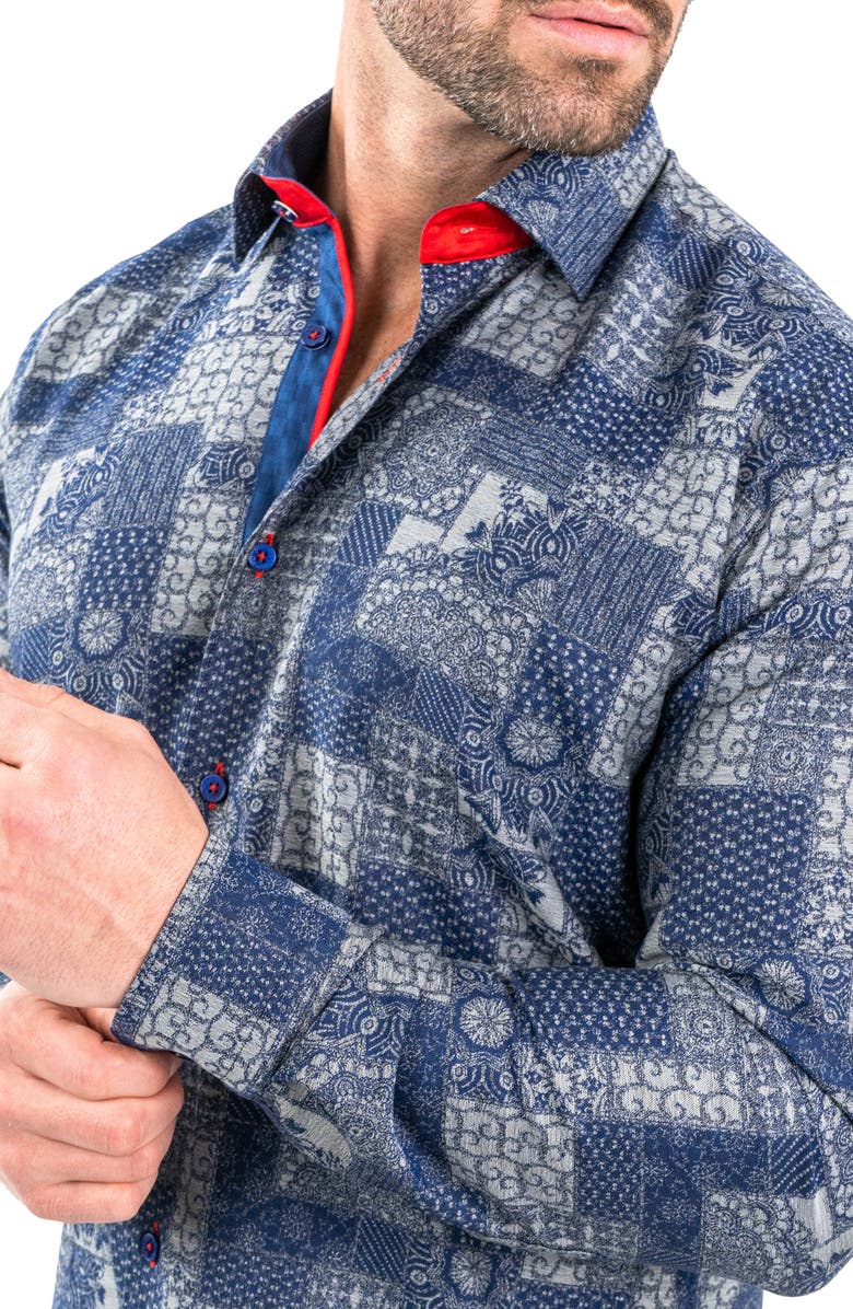 Maceoo Einstein Jacqvosaic Grey Contemporary Fit Cotton Blend Button-Up Shirt, Alternate, color, Grey