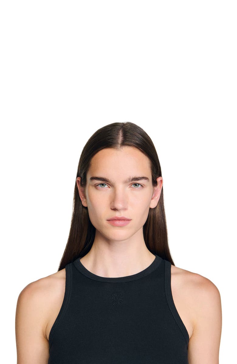 SANDRO Embroidered vest top, Alternate, color, Black