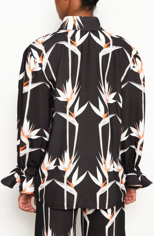The Lulo Project Teresa Floral Button-up Shirt In Birds Of Paradise Black