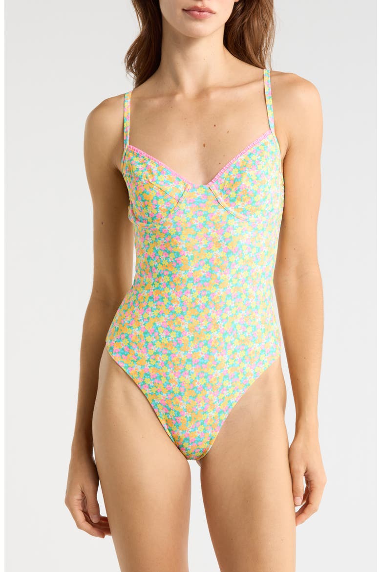Ruffle Underwire One-Piece Swimsuit, Main, color, HULA HONEY