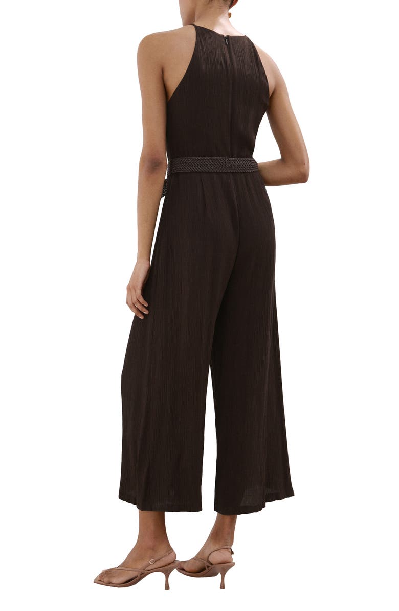 MANGO Belted Sleeveless Crop Jumpsuit, Alternate, color, Chocolate