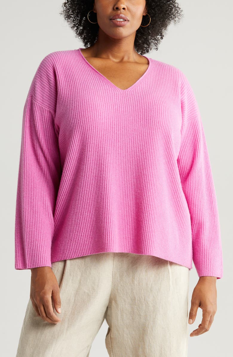 Eileen Fisher Boxy V-Neck Cashmere Sweater, Alternate, color, 