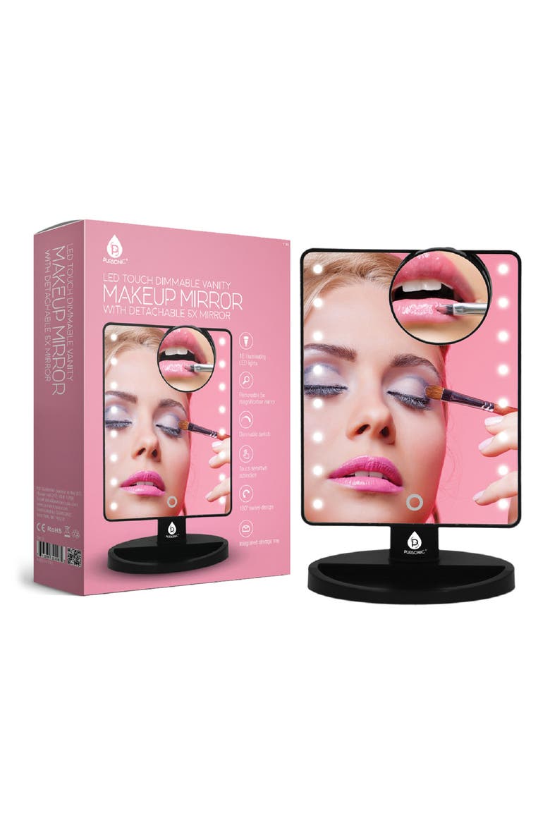 Dimmable LED Lighted Vanity Mirror, Alternate, color, BLACK