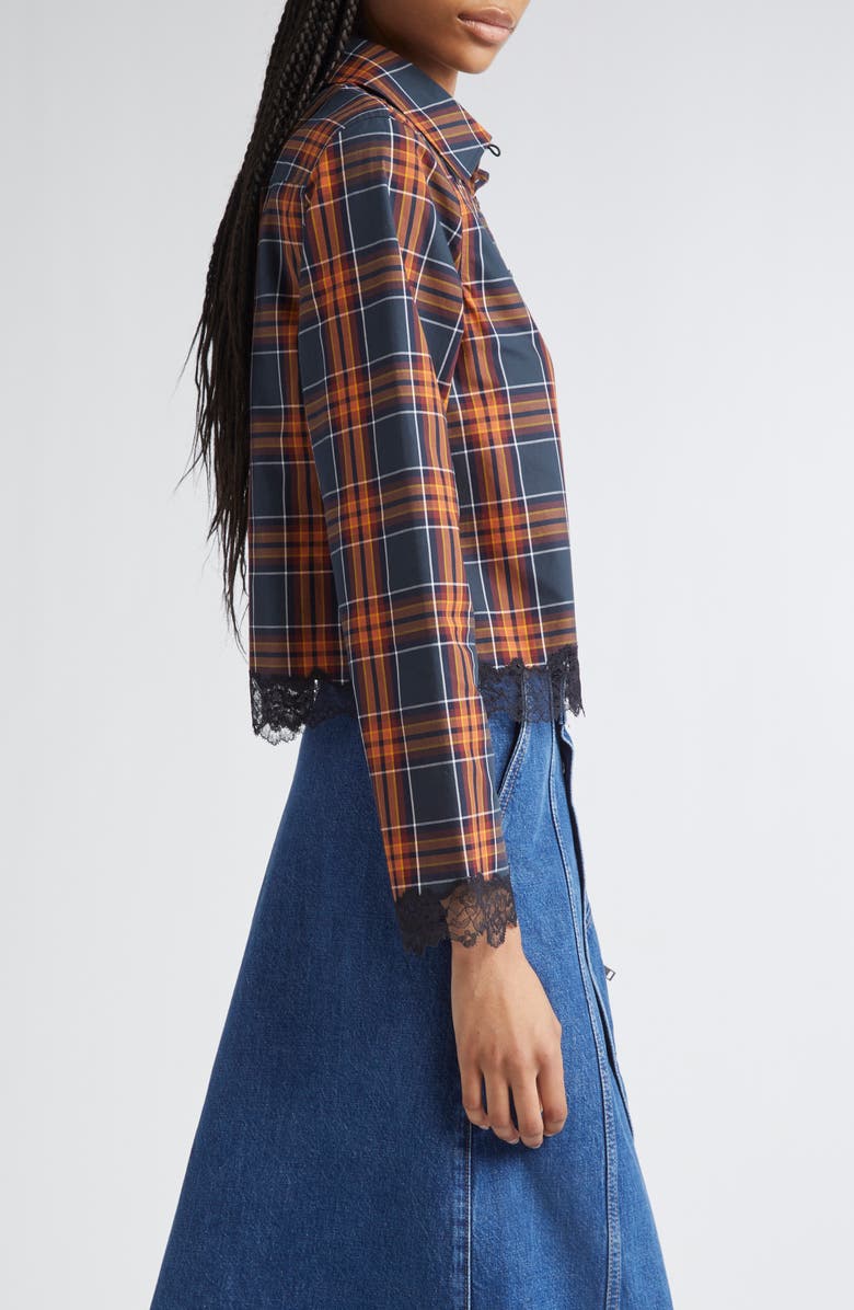 3.1 Phillip Lim Lace Hem Crop Shirt, Alternate, color, Dusk Multi