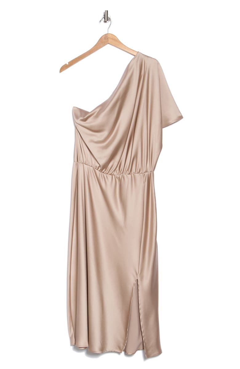 Renee C Satin One-Shoulder Dress, Alternate, color, Beige