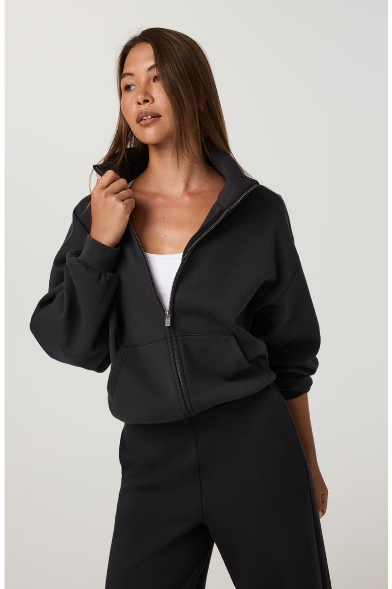 Galaxy Funnel Neck Full Zip Sweatshirt, Alternate, color, BLACK