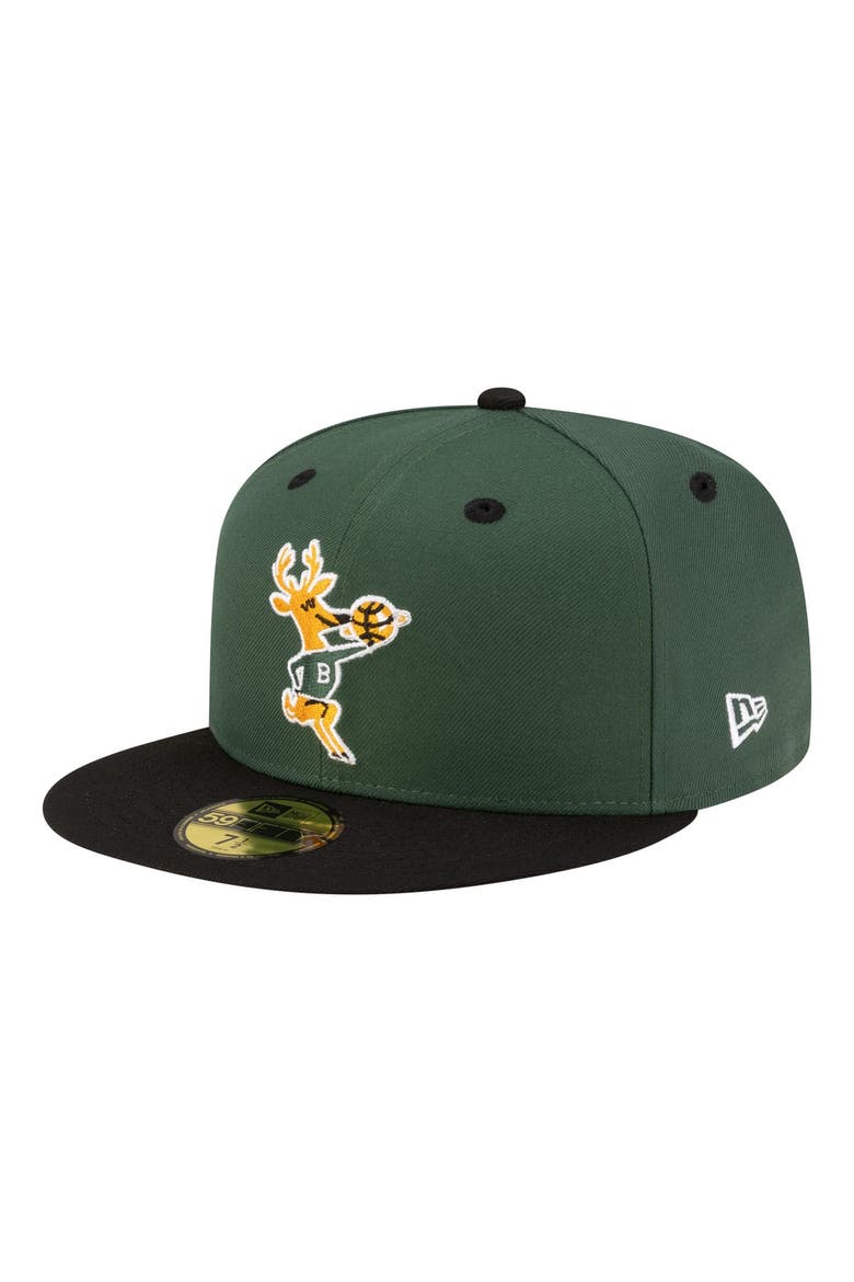 Men's New Era  Hunter Green/Black Milwaukee Bucks 80s Throwback 59FIFTY Fitted Hat, Main, color, Hunter Green