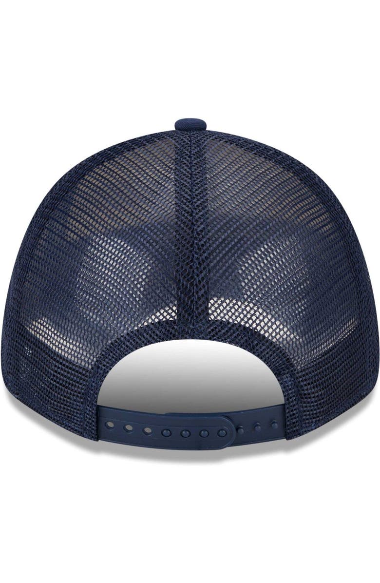 New Era Men's New Era White/Navy Sporting Kansas City Team Stripes 9FORTY Trucker Snapback Hat, Alternate, color, White