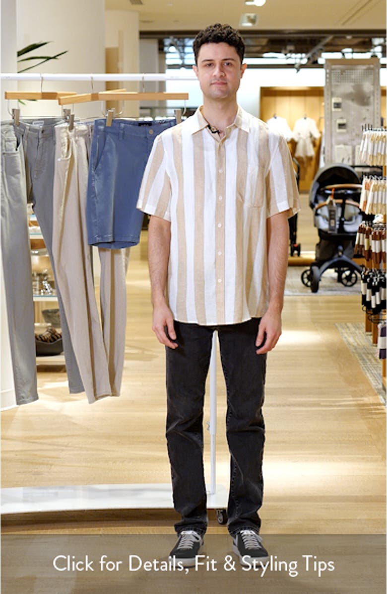 Stripe Short Sleeve Linen Button-Up Shirt, sales video thumbnail