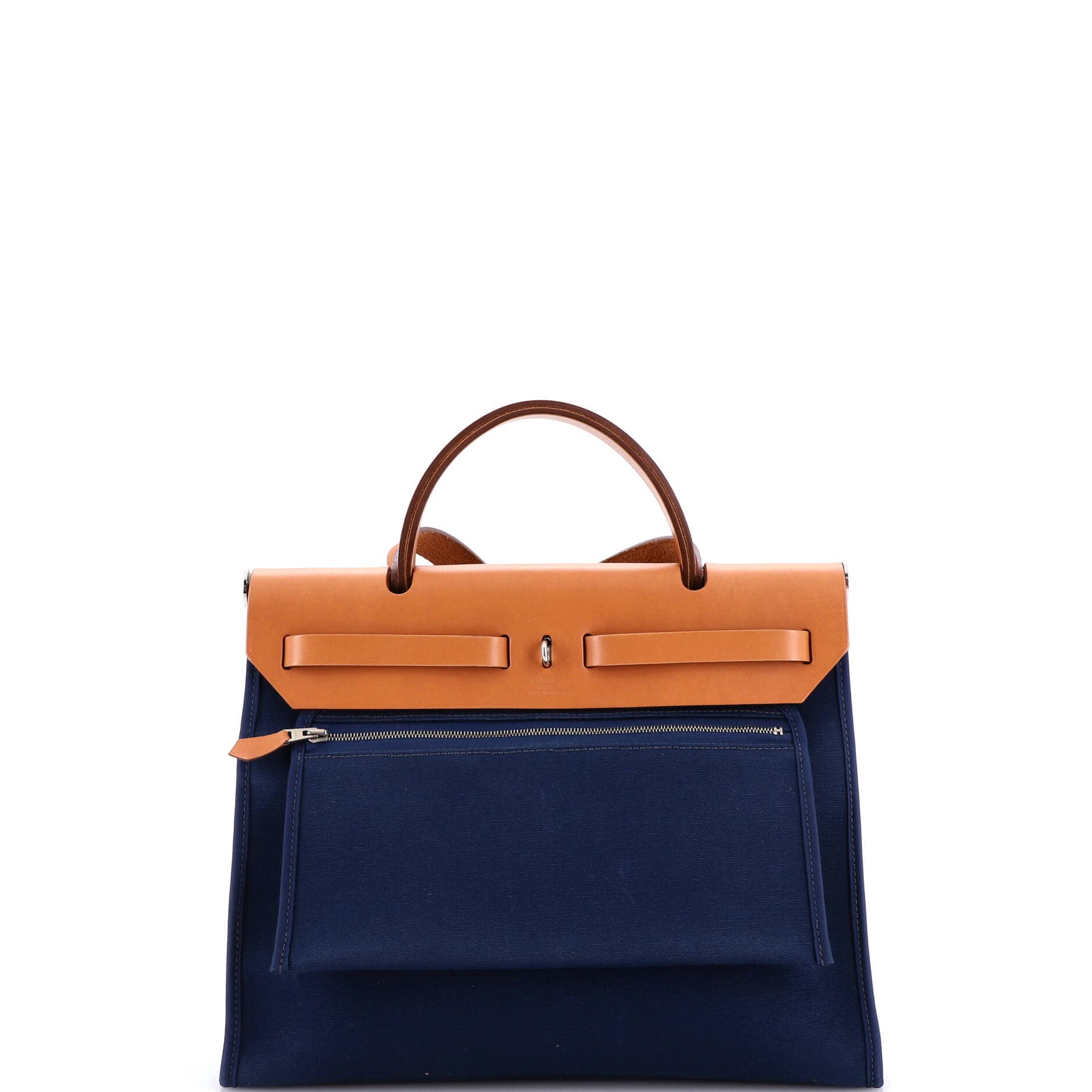 Pre-Owned Hermes Herbag Zip Leather and Toile 31, Alternate, color, Bleu De Malte