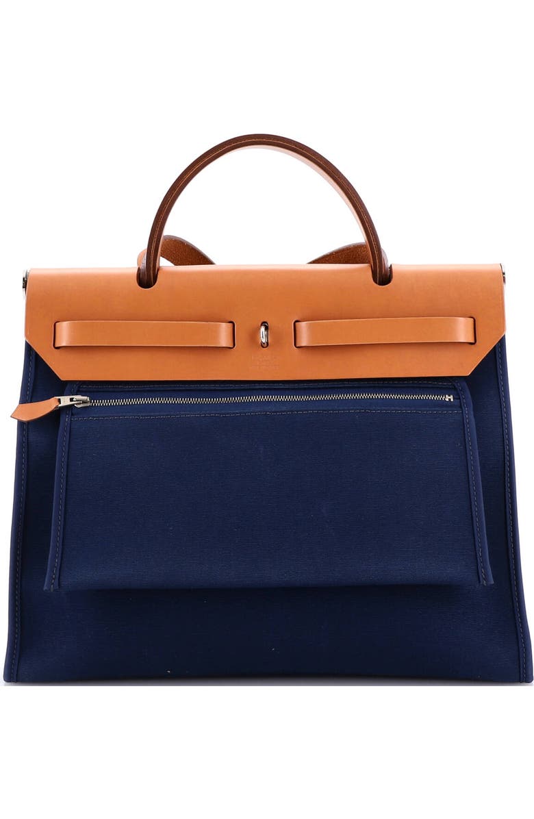 Pre-Owned Hermes Herbag Zip Leather and Toile 31, Alternate, color, Bleu De Malte