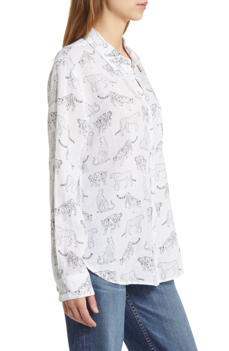 Rails Charli Linen Blend Button-Up Shirt, Alternate, color, Ivory Jungle Cats