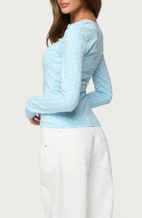 Edikted Keana Dot Crop Henley Top In Blue