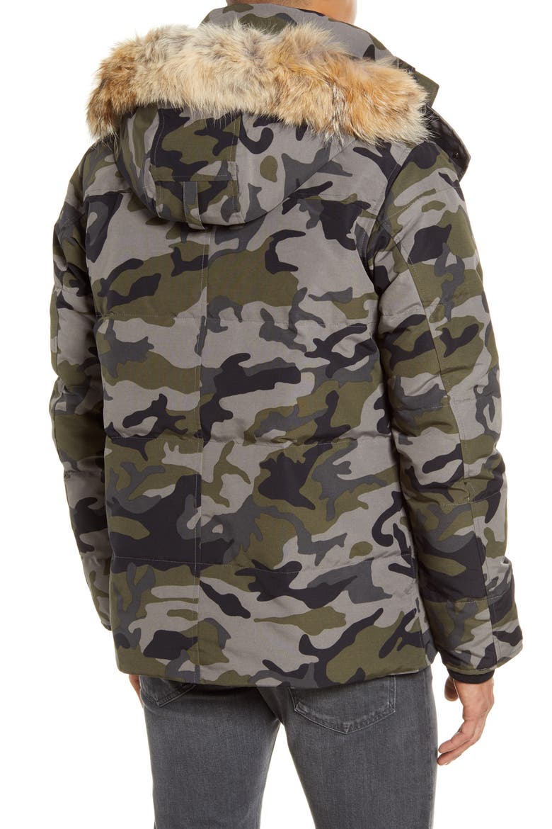 Wyndham 625 Fill Power Down Jacket with Genuine Coyote Fur Trim, Alternate, color, CLASSIC CAMO COASTAL GREY