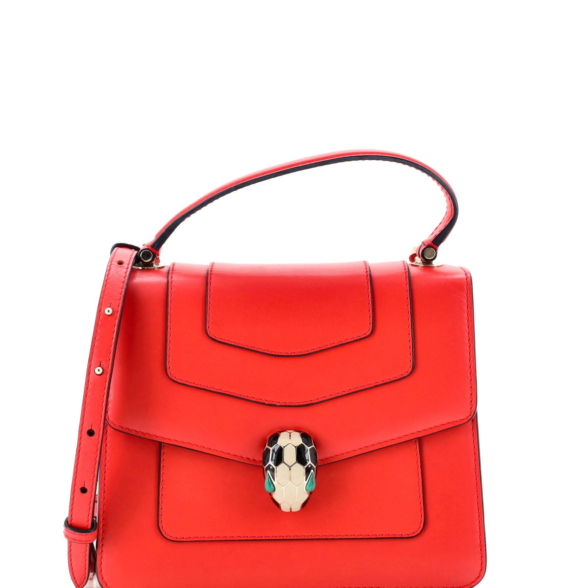 Serpenti Forever Top Handle Bag Leather Small, Main, color, Red