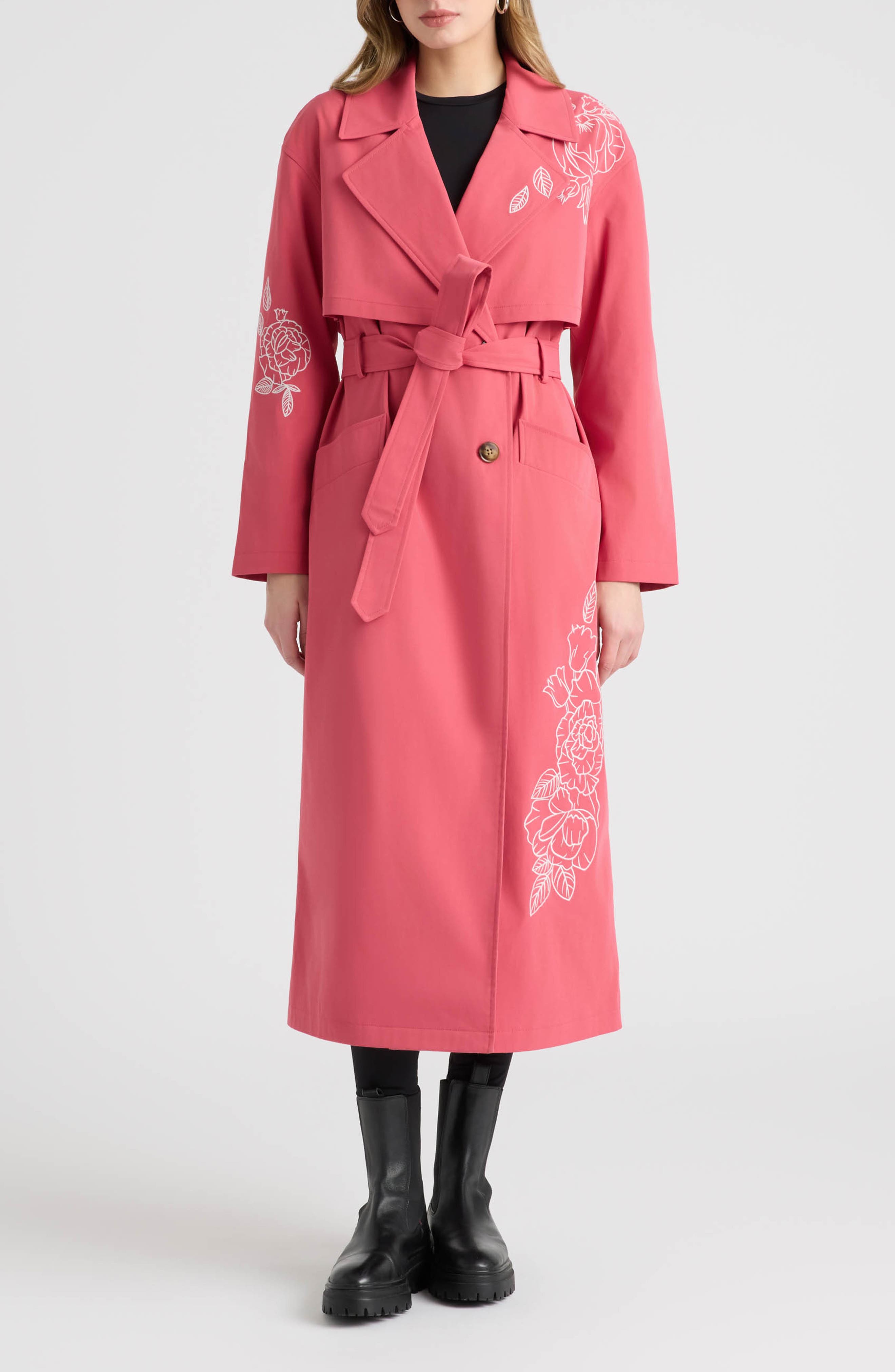 Embroidered Belted Trench Coat - image 3