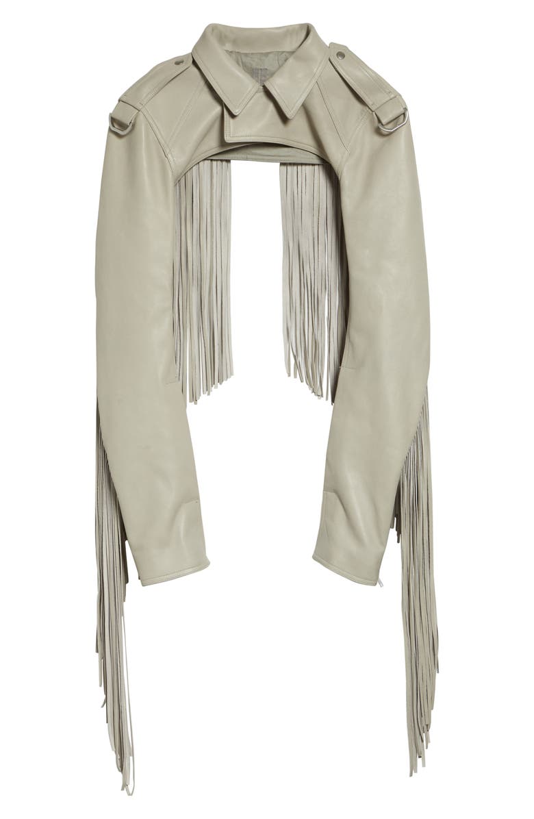 Rick Owens Fringe Leather Microbiker Jacket, Main, color,
