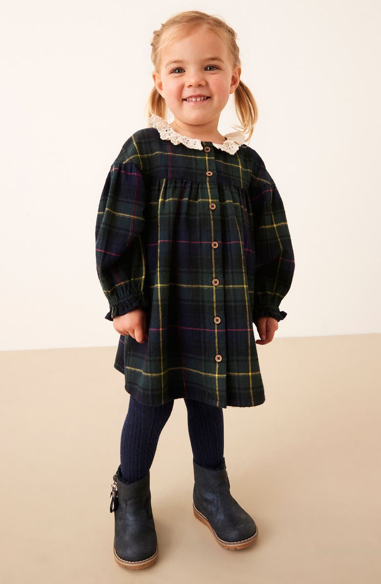 NEXT Kids' Plaid Lace Collar Cotton Blend Dress, Alternate, color,