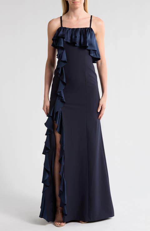 Curtis Ruffle One-Shoulder Gown