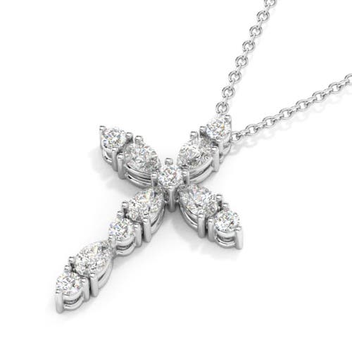 Bliss Diamond 3/4ct Diamond Cross Round & Pear Shape 14k Gold Necklace Lab Grown 1" Tall In 14k White Gold