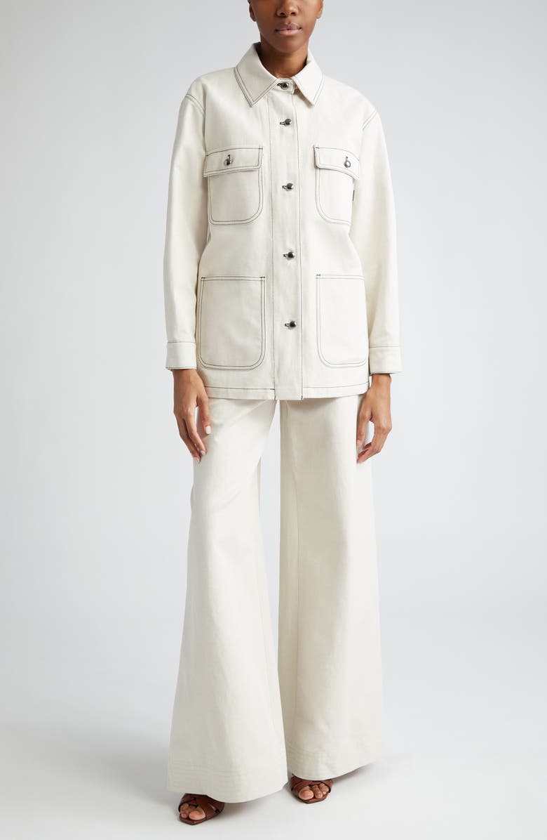 Max Mara Oboli Cotton & Linen Wide Leg Utility Pants, Alternate, color, 