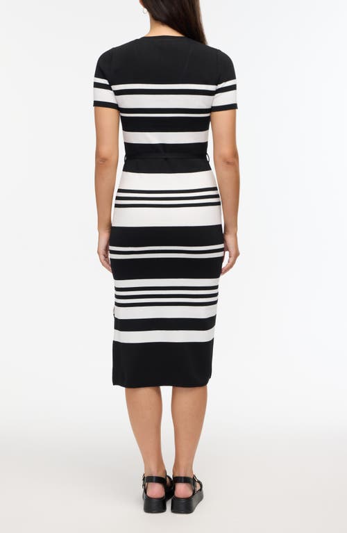Shop Ellen Tracy Striped Sweater Dress In Black/marshmallow Stripe