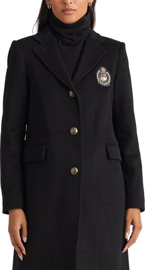 Crest Patch Wool Blend Reefer Coat