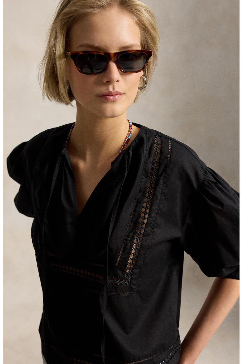 Lace Detail Cotton Top, Alternate, color, POLO BLACK