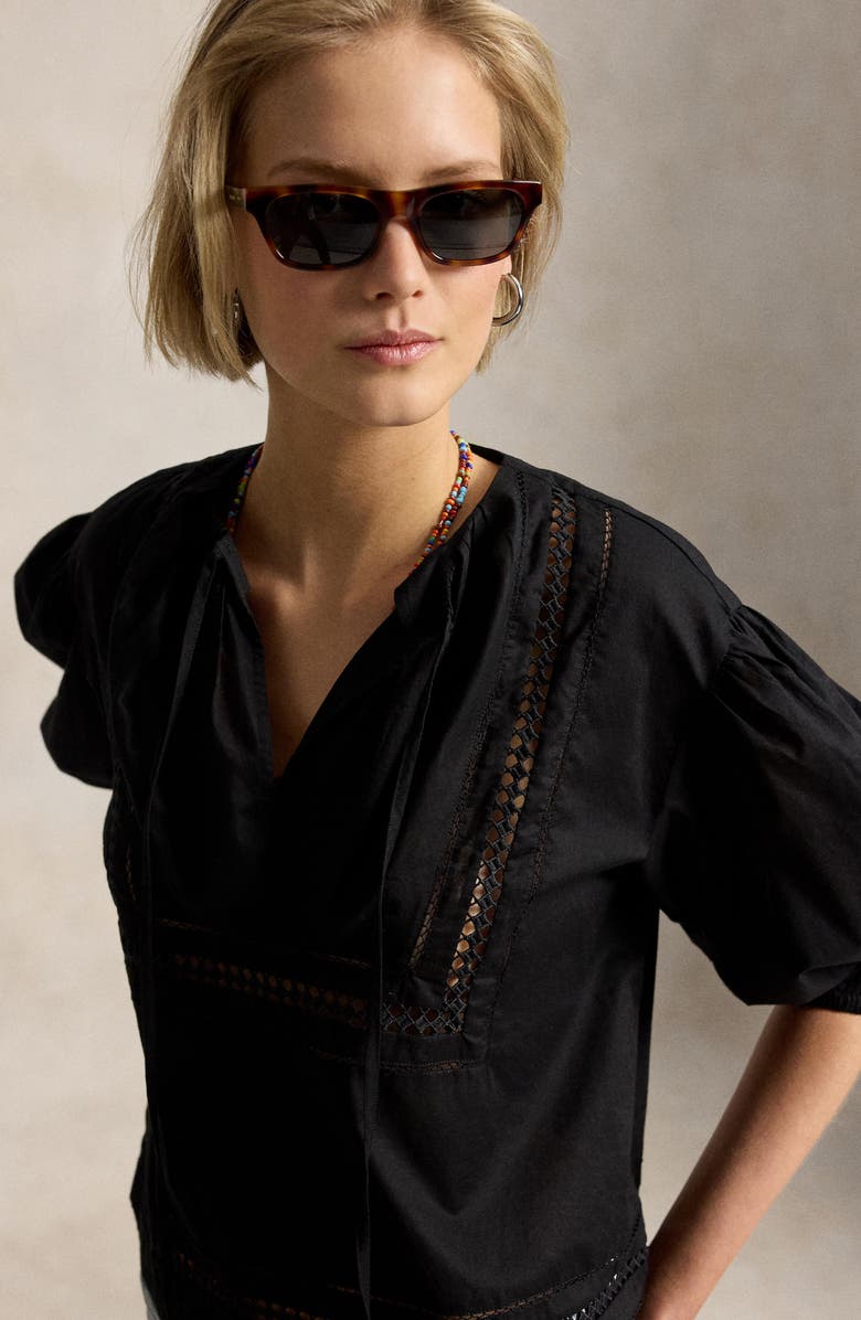 Polo Ralph Lauren Lace Detail Cotton Top, Alternate, color, Polo Black