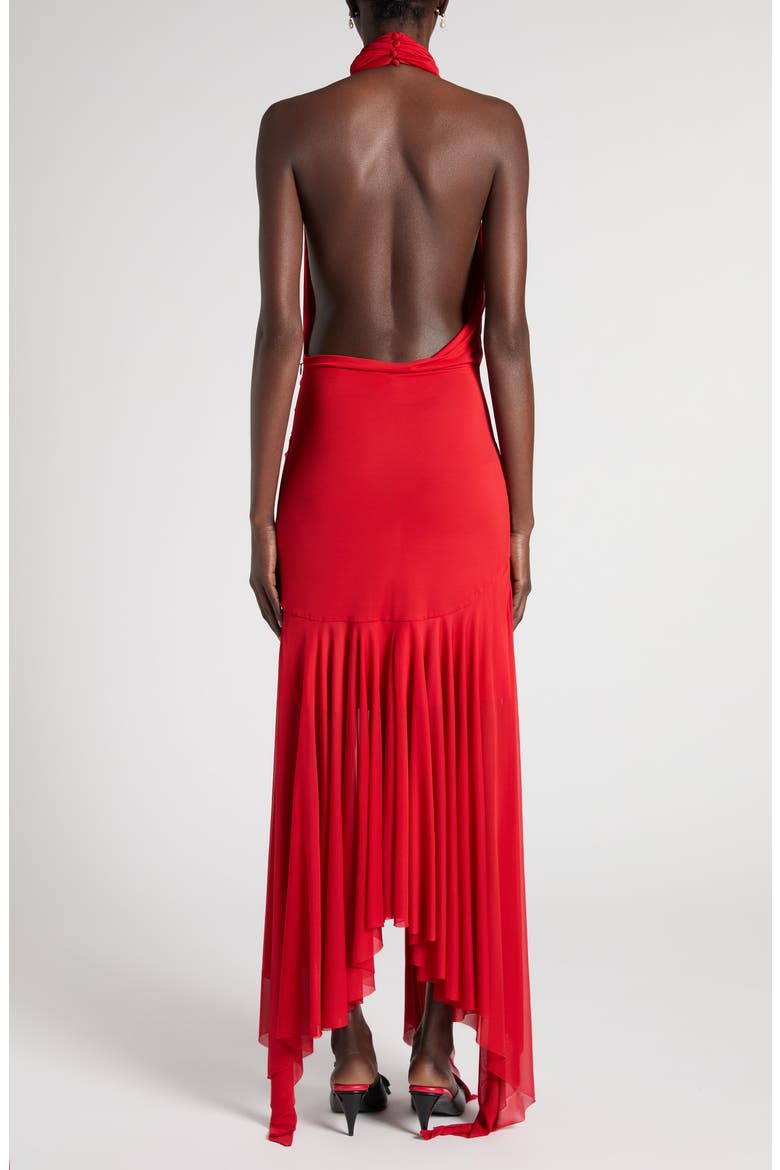 Draped Jersey Halter Neck Dress, Alternate, color, FLAME RED