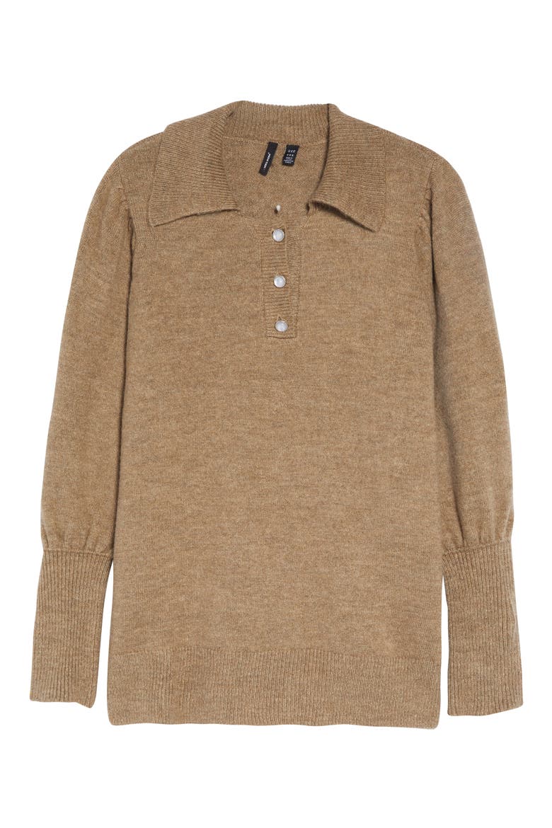 Bella Puff Sleeve Polo Sweater, Alternate, color, FOSSIL