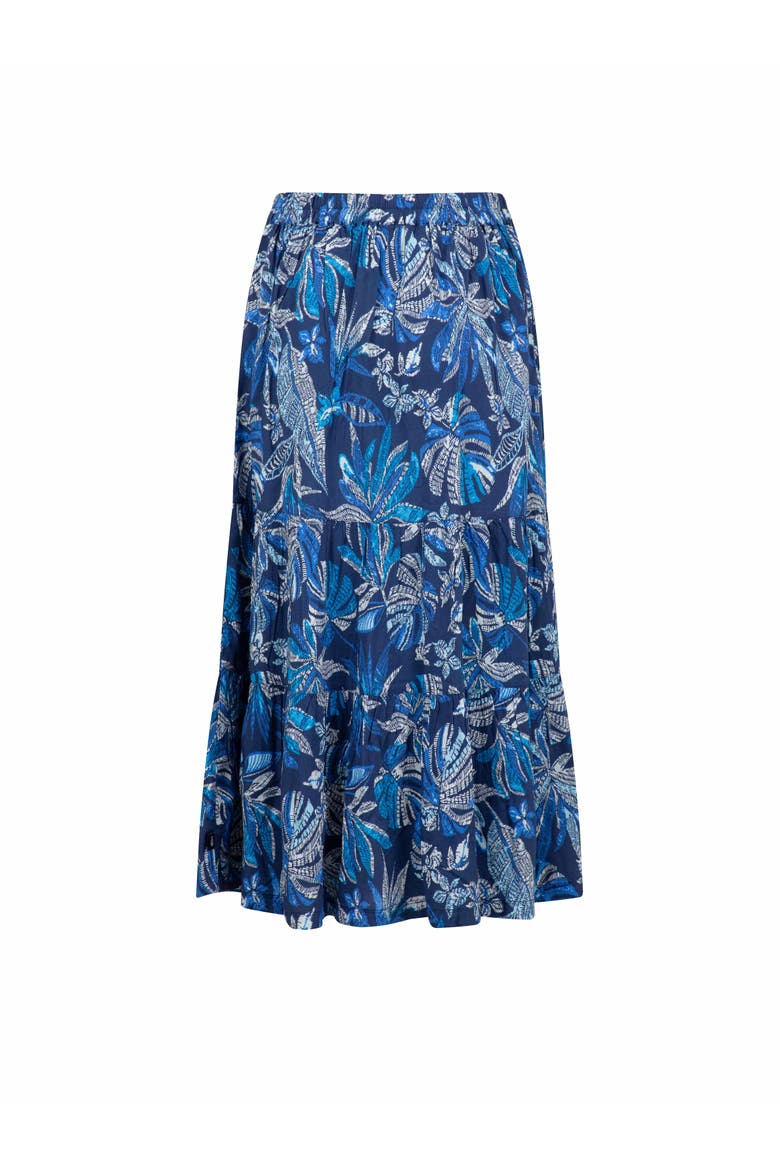 Cassis Printed Viscose Tiered Skirt, Alternate, color, Blue Indigo